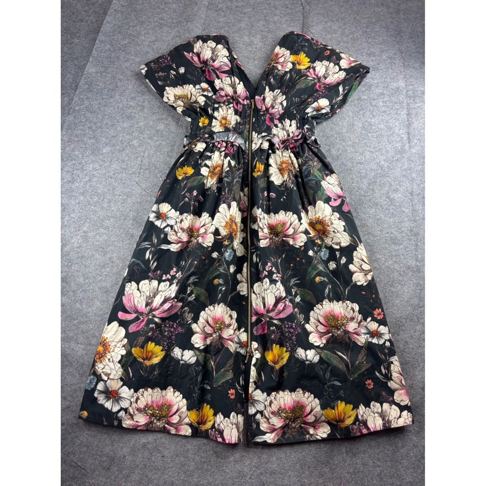 Anthropologie Petite Smocked Floral Midi Dress Black XS P NWT‎ Pocket V-Neck